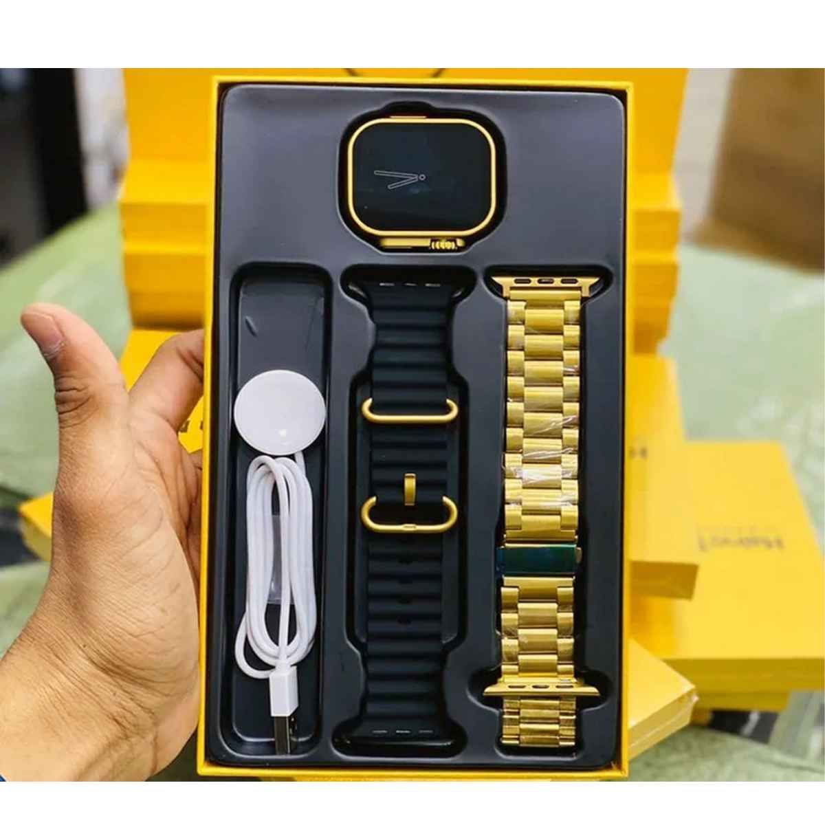 Golden Smart Watch with Two Straps Rechargeable